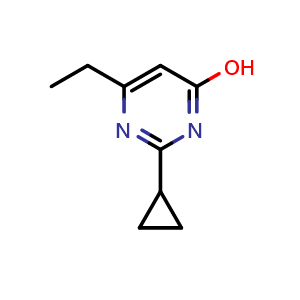Chemical structure of 2-Cyclopropyl-6-ethylpyrimidin-4-ol , CAS 1154548-87-4, AChemBlock AD270578