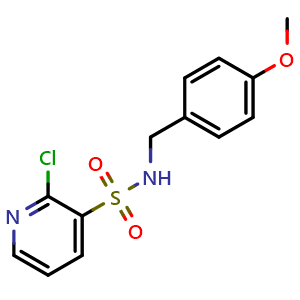 Chemical structure of 2-chloro-N-[(4-methoxyphenyl)methyl]pyridine-3-sulfonamide , CAS 1156147-10-2, AChemBlock AD270586