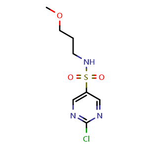 Chemical structure of 2-chloro-N-(3-methoxypropyl)pyrimidine-5-sulfonamide , CAS 1156385-49-7, AChemBlock AD270587
