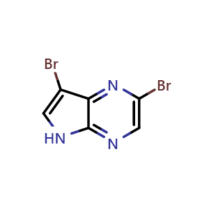 Chemical structure of 2,7-Dibromo-5H-pyrrolo[2,3-b]pyrazine , CAS 1209703-87-6, AChemBlock AD270622