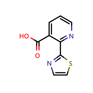 Chemical structure of 2-(1,3-thiazol-2-yl)pyridine-3-carboxylic acid , CAS 1211539-38-6, AChemBlock AD270625