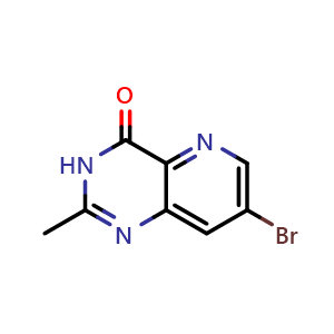 Chemical structure of 7-bromo-2-methyl-3H,4H-pyrido[3,2-d]pyrimidin-4-one , CAS 1228666-56-5, AChemBlock AD270640