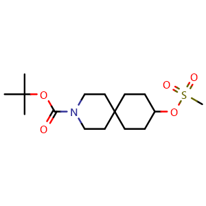 Chemical structure of tert-Butyl 9-((methylsulfonyl)oxy)-3-azaspiro[5.5]undecane-3-carboxylate , CAS 1246508-18-8, AChemBlock AD270653