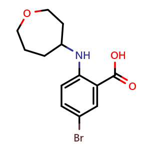 Chemical structure of 5-bromo-2-[(oxepan-4-yl)amino]benzoic acid , CAS 1251702-32-5, AChemBlock AD270660