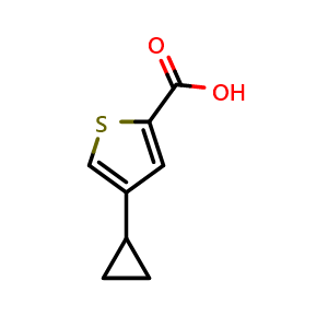 Chemical structure of 4-cyclopropylthiophene-2-carboxylic acid , CAS 1252903-38-0, AChemBlock AD270662