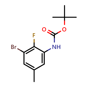 Chemical structure of tert-butyl (3-bromo-2-fluoro-5-methylphenyl)carbamate , CAS 1269233-16-0, AChemBlock AD270679