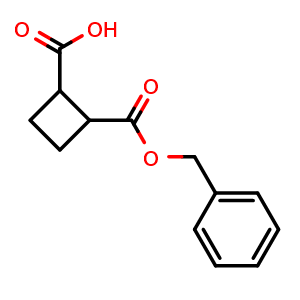 Chemical structure of 2-((benzyloxy)carbonyl)cyclobutane-1-carboxylic acid , CAS 1334622-48-8, AChemBlock AD270703