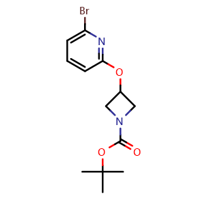 Chemical structure of tert-butyl 3-[(6-bromopyridin-2-yl)oxy]azetidine-1-carboxylate , CAS 1335049-55-2, AChemBlock AD270704