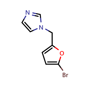 Chemical structure of 1-((5-bromofuran-2-yl)methyl)-1H-imidazole , CAS 1341132-37-3, AChemBlock AD270711