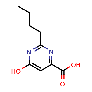 Chemical structure of 2-butyl-6-hydroxypyrimidine-4-carboxylic acid , CAS 1344033-86-8, AChemBlock AD270714