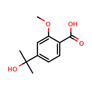Chemical structure of 4-(2-hydroxypropan-2-yl)-2-methoxybenzoic acid , CAS 1346608-72-7, AChemBlock AD270716