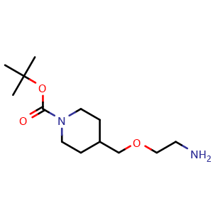 Chemical structure of tert-butyl 4-[(2-aminoethoxy)methyl]piperidine-1-carboxylate , CAS 1353952-09-6, AChemBlock AD270722