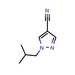 Chemical structure of 1-(2-methylpropyl)-1H-pyrazole-4-carbonitrile , CAS 1427020-20-9, AChemBlock AD270753