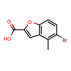 Chemical structure of 5-bromo-4-methyl-1-benzofuran-2-carboxylic acid , CAS 1427448-61-0, AChemBlock AD270756