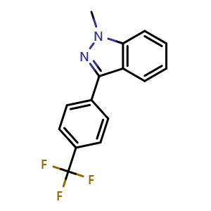 Chemical structure of 1-methyl-3-(4-(trifluoromethyl)phenyl)-1H-indazole , CAS 1429864-76-5, AChemBlock AD270762