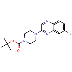 Chemical structure of tert-butyl 4-(7-bromoquinoxalin-2-yl)piperazine-1-carboxylate , CAS 1448888-78-5, AChemBlock AD270770