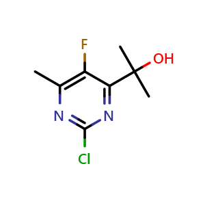 Chemical structure of 2-(2-chloro-5-fluoro-6-methylpyrimidin-4-yl)propan-2-ol , CAS 1463484-27-6, AChemBlock AD270774