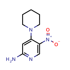 Chemical structure of 5-nitro-4-(piperidin-1-yl)pyridin-2-amine , CAS 1469924-84-2, AChemBlock AD270775