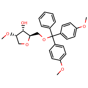 Chemical structure of (2R,3S,4S)-2-((bis(4-methoxyphenyl)(phenyl)methoxy)methyl)-4-methoxytetrahydrofuran-3-ol , CAS 1470023-71-2, AChemBlock AD270776