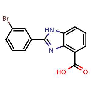 Chemical structure of 2-(3-bromophenyl)-1H-1,3-benzodiazole-4-carboxylic acid , CAS 1496045-85-2, AChemBlock AD270786