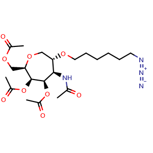 Chemical structure of [(2R,3R,4R,5R,6R)-3,4-bis(acetyloxy)-6-[(6-azidohexyl)oxy]-5-acetamidooxepan-2-yl]methyl acetate , CAS 153252-06-3, AChemBlock AD270800