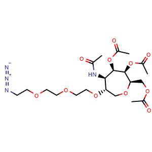 Chemical structure of [(2R,3R,4R,5R,6R)-3,4-bis(acetyloxy)-6-(2-(2-(2-azidoethoxy)ethoxy)ethoxy)-5-acetamidooxepan-2-yl]methyl acetate , CAS 153253-46-4, AChemBlock AD270801