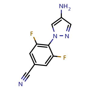 Chemical structure of 4-(4-amino-1H-pyrazol-1-yl)-3,5-difluorobenzonitrile , CAS 1536268-28-6, AChemBlock AD270804