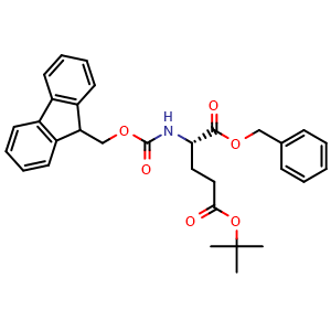 Chemical structure of 1-benzyl 5-tert-butyl (2S)-2-({[(9H-fluoren-9-yl)methoxy]carbonyl}amino)pentanedioate , CAS 154672-63-6, AChemBlock AD270811