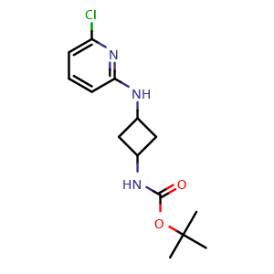 Chemical structure of tert-butyl (3-((6-chloropyridin-2-yl)amino)cyclobutyl)carbamate , CAS 1556882-01-9, AChemBlock AD270819