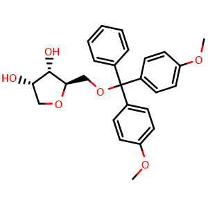 Chemical structure of (2R,3S,4S)-2-((bis(4-methoxyphenyl)(phenyl)methoxy)methyl)tetrahydrofuran-3,4-diol , CAS 159299-28-2, AChemBlock AD270825