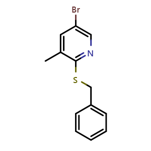 Chemical structure of 2-(benzylsulfanyl)-5-bromo-3-methylpyridine , CAS 1620590-09-1, AChemBlock AD270843