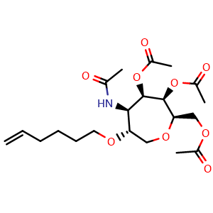 Chemical structure of [(2R,3R,4R,5R,6R)-3,4-bis(acetyloxy)-5-acetamido-6-(hex-5-en-1-yloxy)oxepan-2-yl]methyl acetate , CAS 1646203-65-7, AChemBlock AD270856