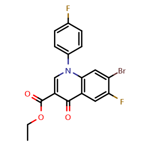 Chemical structure of ethyl 7-bromo-6-fluoro-1-(4-fluorophenyl)-4-oxo-1,4-dihydroquinoline-3-carboxylate , CAS 167556-65-2, AChemBlock AD270861