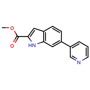Chemical structure of methyl 6-(pyridin-3-yl)-1H-indole-2-carboxylate , CAS 1692890-95-1, AChemBlock AD270864