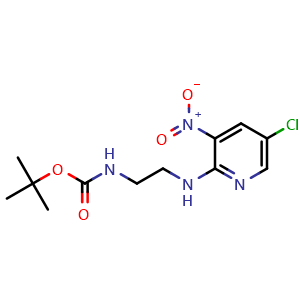 Chemical structure of tert-butyl (2-((5-chloro-3-nitropyridin-2-yl)amino)ethyl)carbamate , CAS 1701760-68-0, AChemBlock AD270869