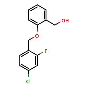 Chemical structure of (2-((4-chloro-2-fluorobenzyl)oxy)phenyl)methanol , CAS 1713047-57-4, AChemBlock AD270874