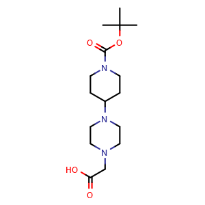 Chemical structure of 2-(4-(1-[(tert-butoxy)carbonyl]piperidin-4-yl)piperazin-1-yl)acetic acid , CAS 177276-37-8, AChemBlock AD270887