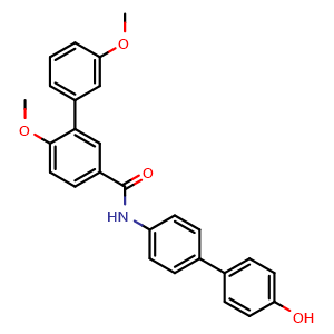 Chemical structure of N-(4-(4-hydroxyphenyl)phenyl)-4-methoxy-3-(3-methoxyphenyl)benzamide , CAS 1773536-16-5, AChemBlock AD270888