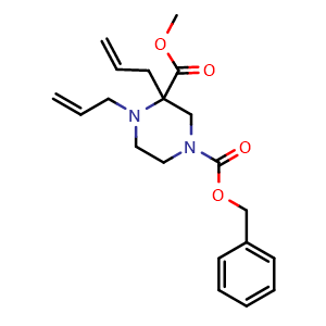 Chemical structure of 1-benzyl 3-methyl 3,4-diallylpiperazine-1,3-dicarboxylate , CAS 1782082-85-2, AChemBlock AD270891