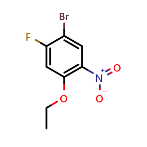 Chemical structure of 1-bromo-4-ethoxy-2-fluoro-5-nitrobenzene , CAS 1807188-44-8, AChemBlock AD270902