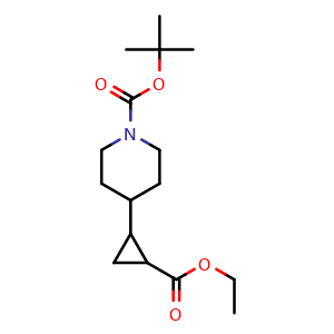 Chemical structure of tert-butyl 4-(2-(ethoxycarbonyl)cyclopropyl)piperidine-1-carboxylate , CAS 1824021-64-8, AChemBlock AD270909