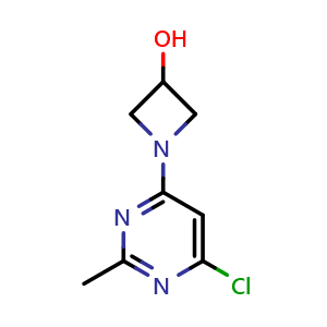 Chemical structure of 1-(6-chloro-2-methylpyrimidin-4-yl)azetidin-3-ol , CAS 1862660-23-8, AChemBlock AD270925