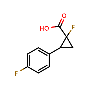 Chemical structure of 1-fluoro-2-(4-fluorophenyl)cyclopropane-1-carboxylic acid , CAS 1936195-64-0, AChemBlock AD270945