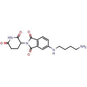 Chemical structure of 5-[(4-aminobutyl)amino]-2-(2,6-dioxopiperidin-3-yl)-2,3-dihydro-1H-isoindole-1,3-dione , CAS 1957236-35-9, AChemBlock AD270954