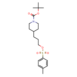 Chemical structure of tert-butyl 4-(3-[(4-methylbenzenesulfonyl)oxy]propyl)piperidine-1-carboxylate , CAS 203306-85-8, AChemBlock AD270968