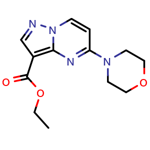 Chemical structure of ethyl 5-(morpholin-4-yl)pyrazolo[1,5-a]pyrimidine-3-carboxylate , CAS 2042170-92-1, AChemBlock AD270972