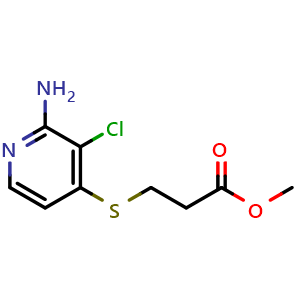 Chemical structure of methyl 3-((2-amino-3-chloropyridin-4-yl)thio)propanoate , CAS 2055759-41-4, AChemBlock AD270974