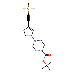 Chemical structure of tert-butyl 4-(3-((trimethylsilyl)ethynyl)cyclopent-2-en-1-yl)piperazine-1-carboxylate , CAS 2084114-04-3, AChemBlock AD270984
