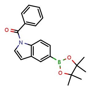 Chemical structure of 1-benzoyl-5-(tetramethyl-1,3,2-dioxaborolan-2-yl)-1H-indole , CAS 2094790-49-3, AChemBlock AD270991