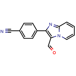 Chemical structure of 4-(3-formylimidazo[1,2-a]pyridin-2-yl)benzonitrile , CAS 2100855-03-4, AChemBlock AD270998